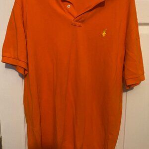 Ralph Lauren Men's Orange Short Sleeved Polo Shirt Size Large Iconic Mesh knit